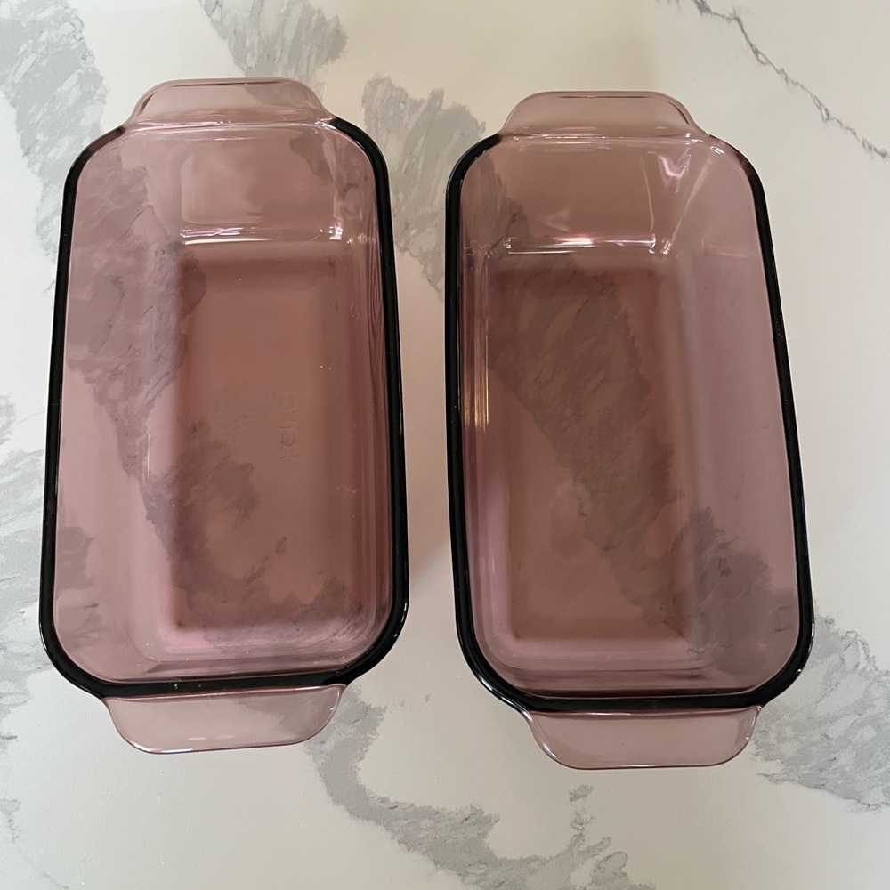 SET OF 2 Vintage Pyrex Loaf Pan USA VisionWare 1.5QT #213-R Cranberry Glass